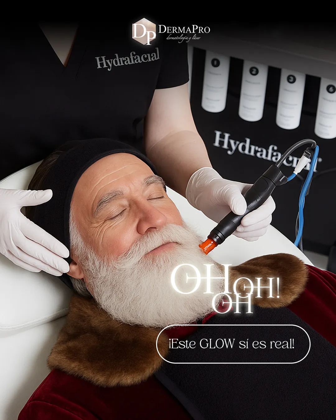 Publicación navideña de Dermapro para el tratamiento Hydrafacial